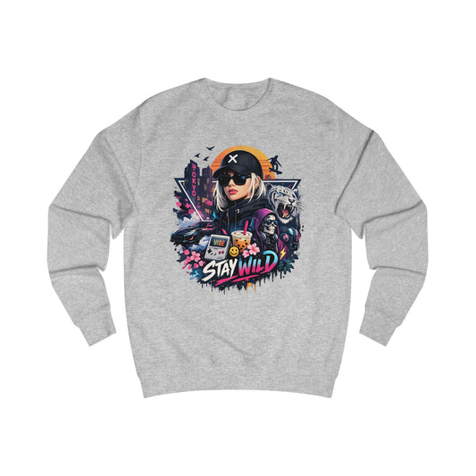 Women's Stay Wild Graphic Sweatshirt — Retro Futuristic Gamer Streetwear