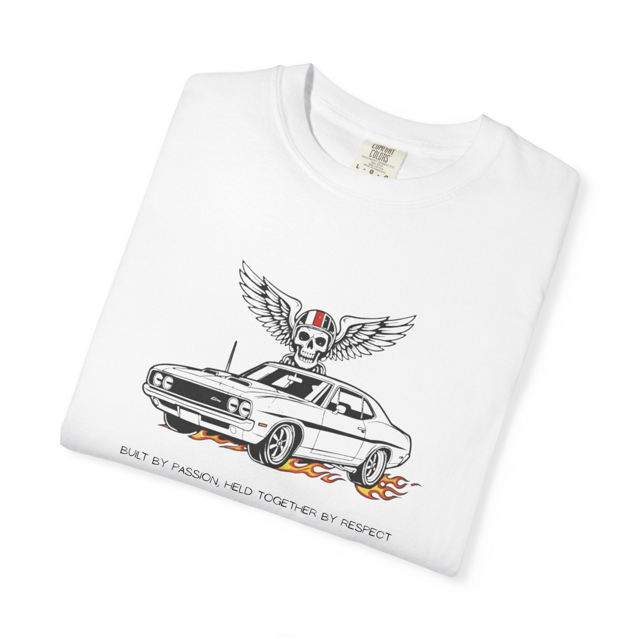 Car Skull Tee — Winged Skull with Muscle Car Graphic