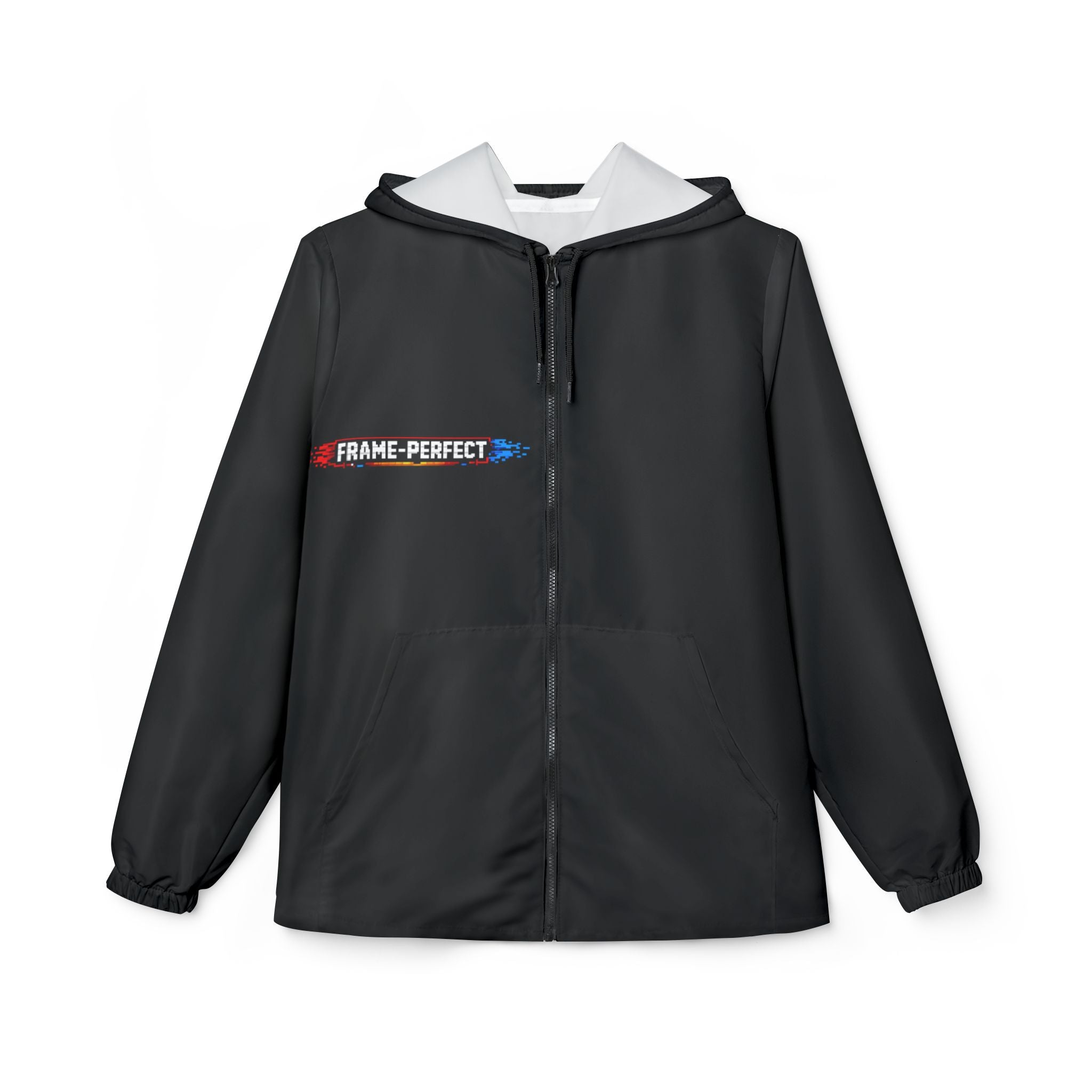 Frame Perfect Windbreaker Jacket — Minimal Black Zip-Up Hooded Windbreaker