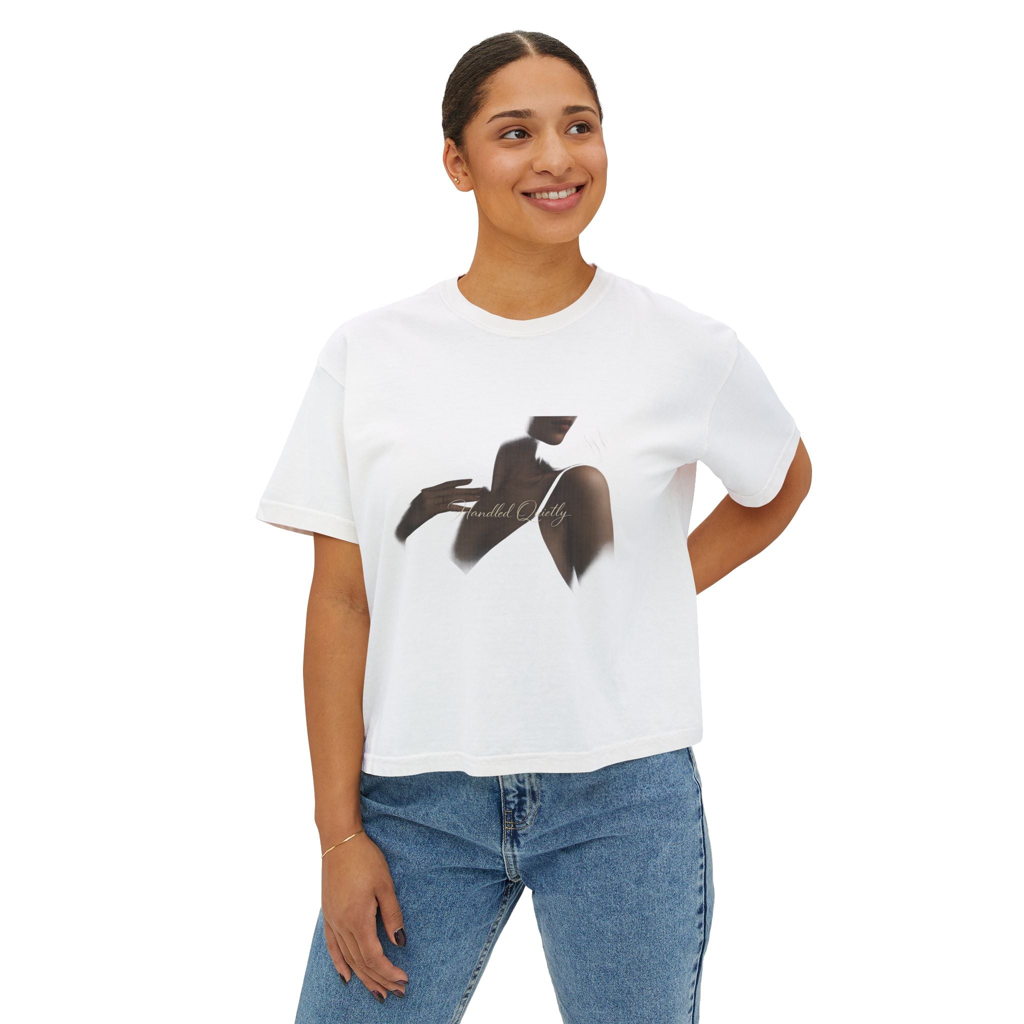 Minimal Silhouette Boxy Tee — Elegant Neutral Graphic for Women