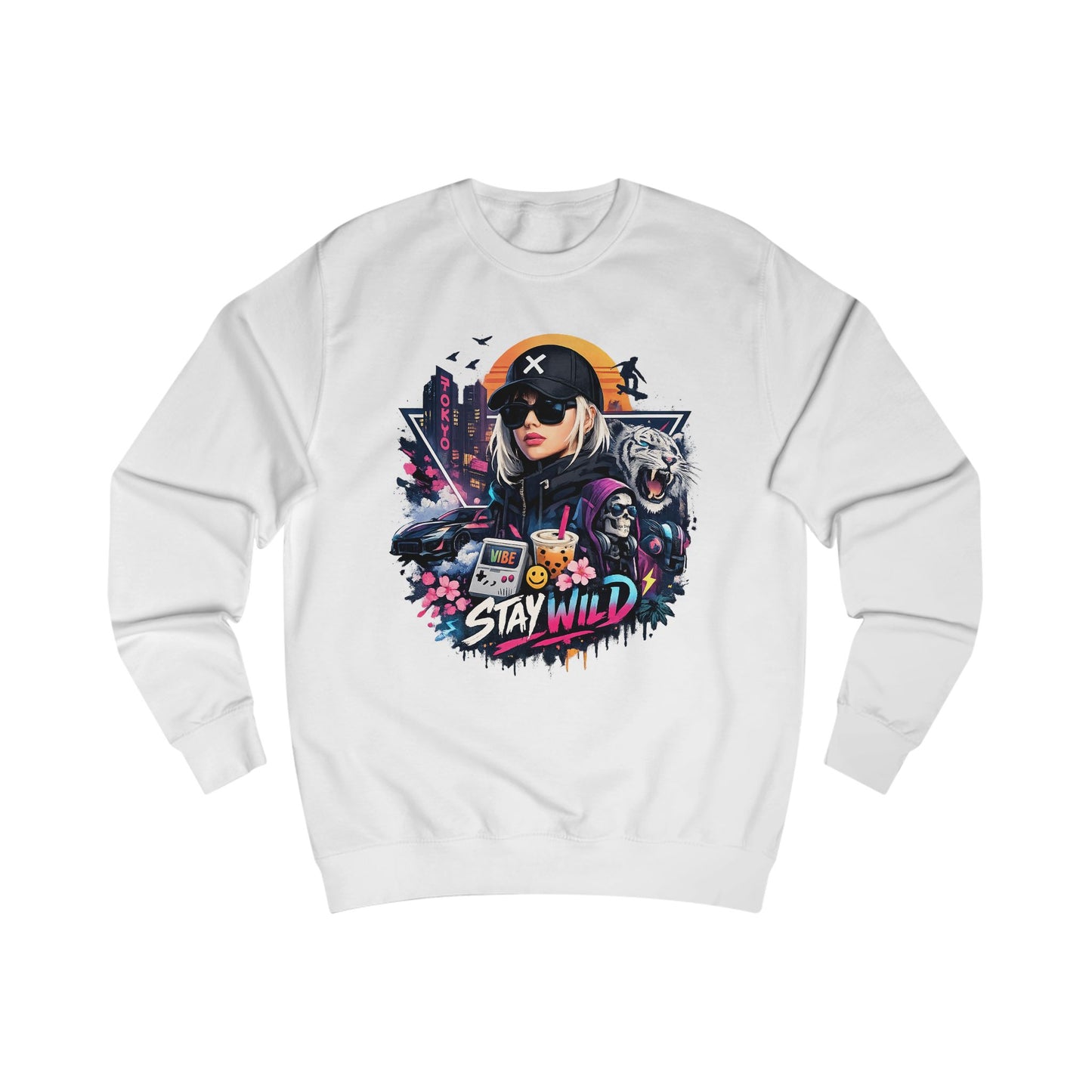 Women's Stay Wild Graphic Sweatshirt — Retro Futuristic Gamer Streetwear