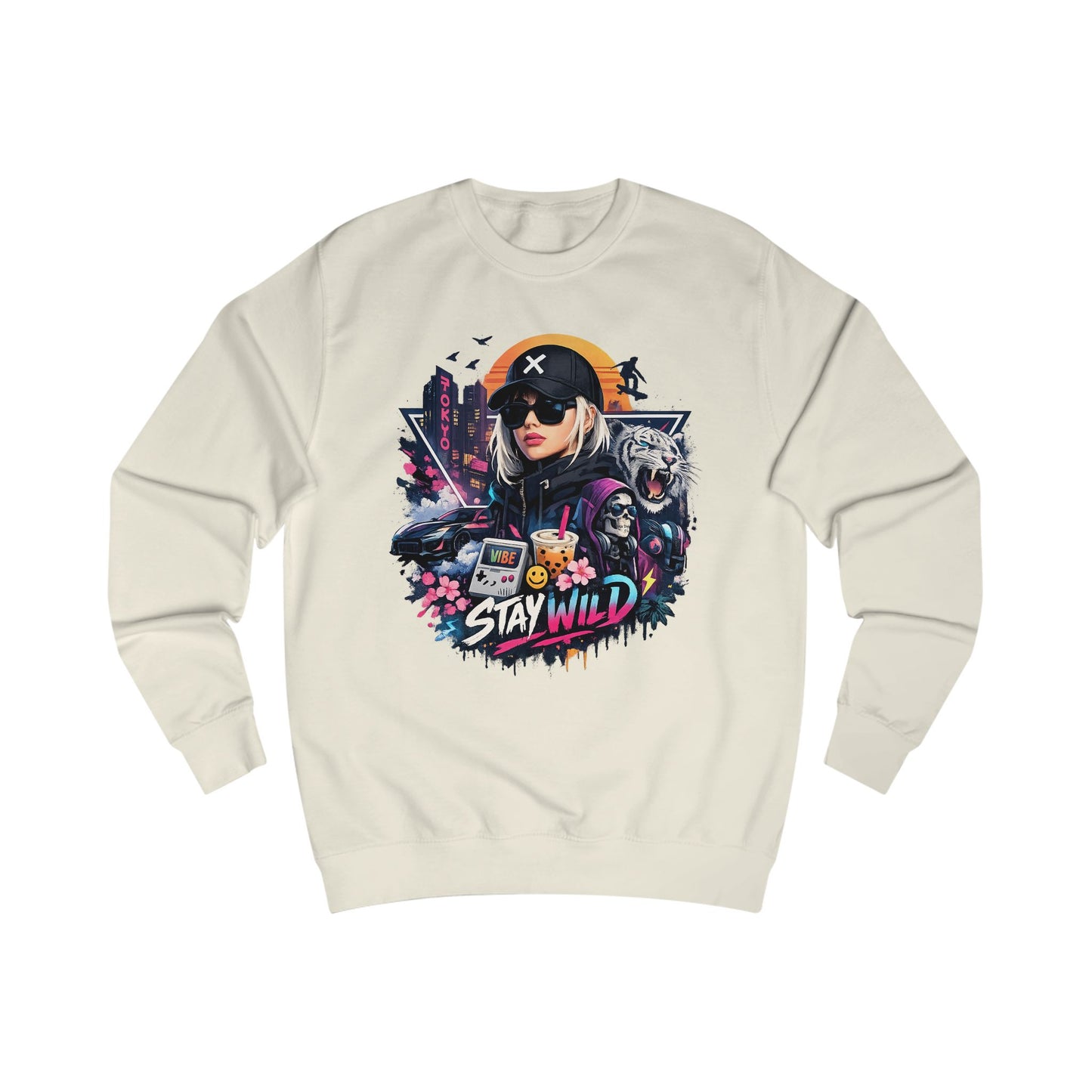 Women's Stay Wild Graphic Sweatshirt — Retro Futuristic Gamer Streetwear