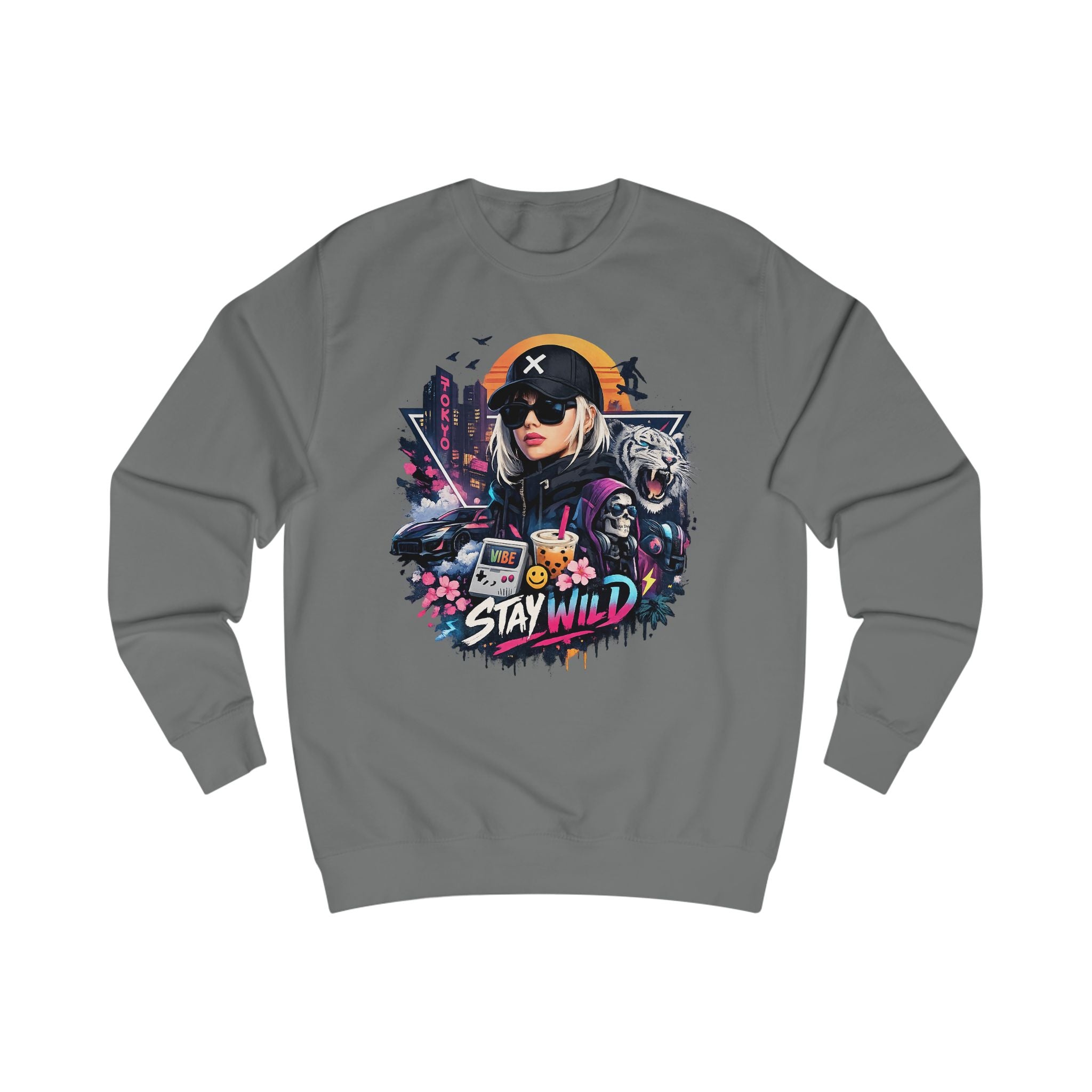 Stay Wild Graphic Sweatshirt — Retro Futuristic Gamer Streetwear
