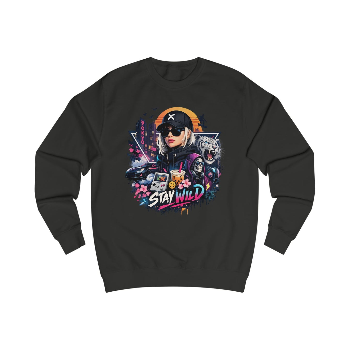 Women's Stay Wild Graphic Sweatshirt — Retro Futuristic Gamer Streetwear