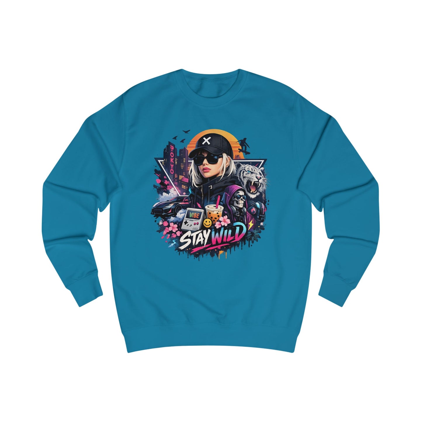 Women's Stay Wild Graphic Sweatshirt — Retro Futuristic Gamer Streetwear