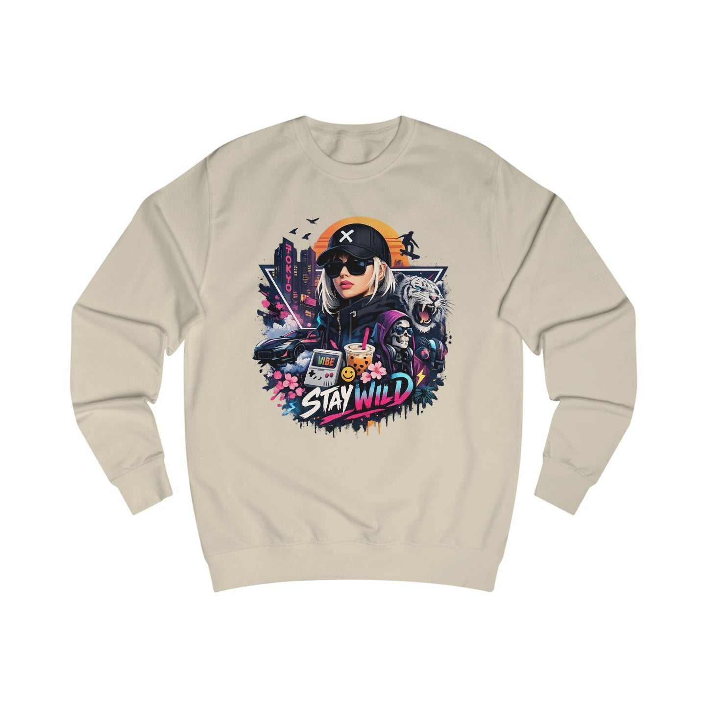 Women's Stay Wild Graphic Sweatshirt — Retro Futuristic Gamer Streetwear