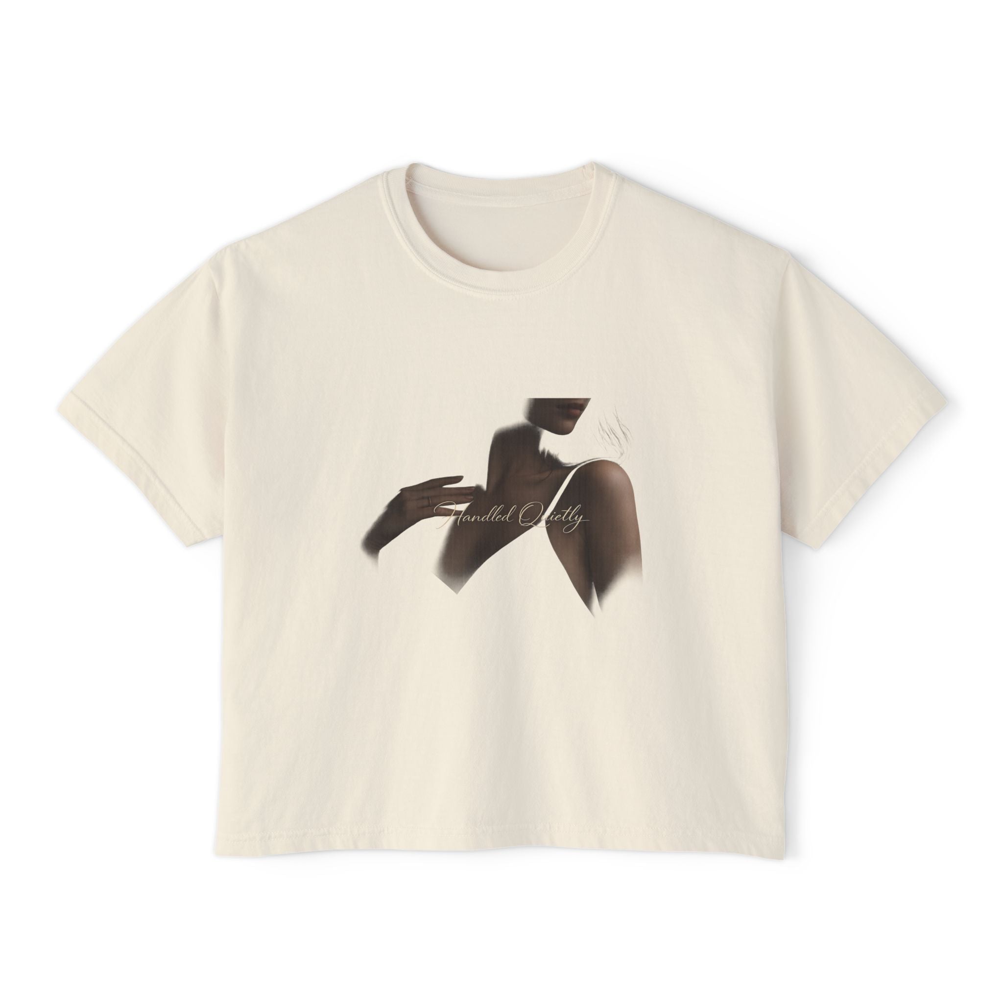 Minimal Silhouette Boxy Tee — Elegant Neutral Graphic for Women