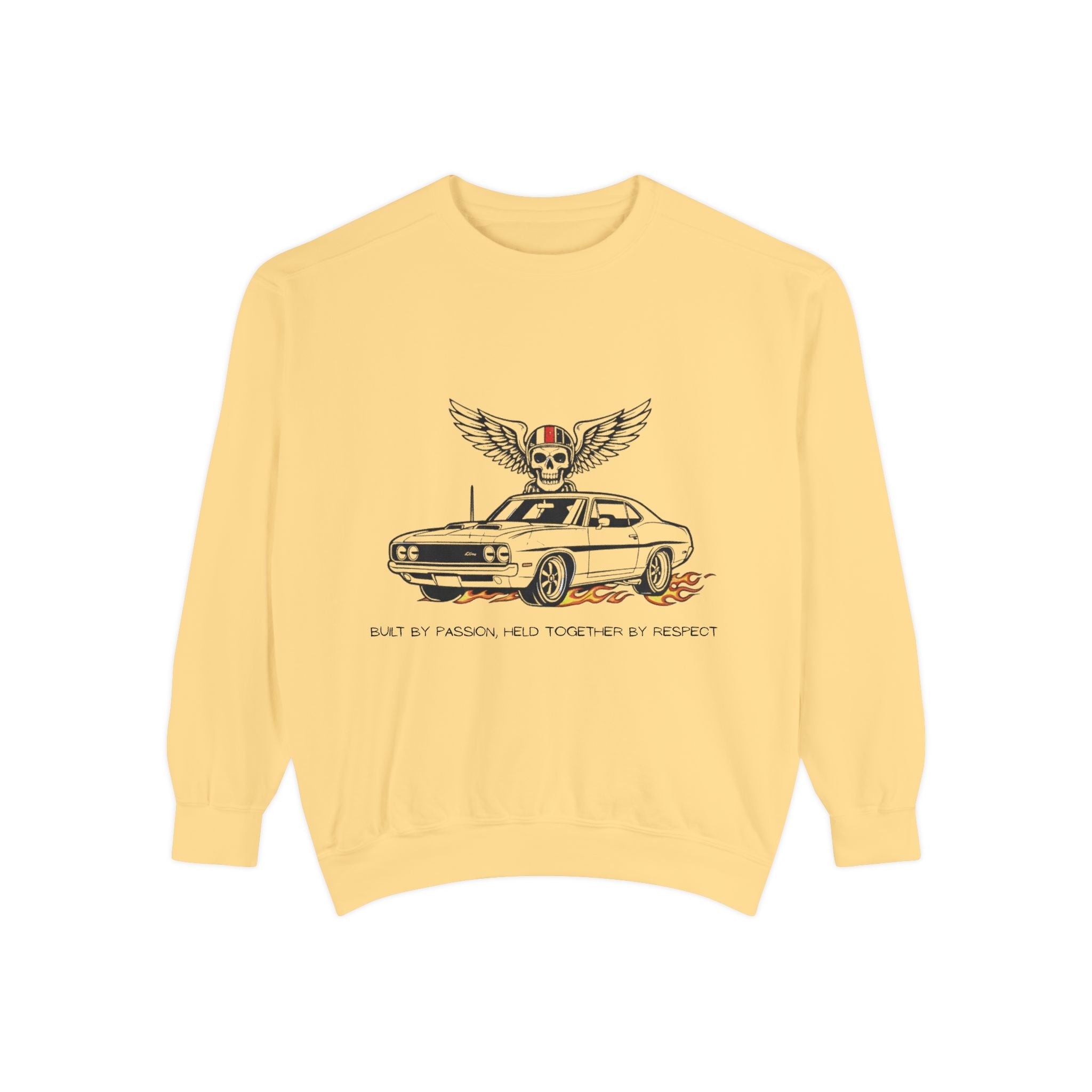 Vintage Muscle Car Sweatshirt — 'Built My Passion, Keep Your Respect' Retro Graphic