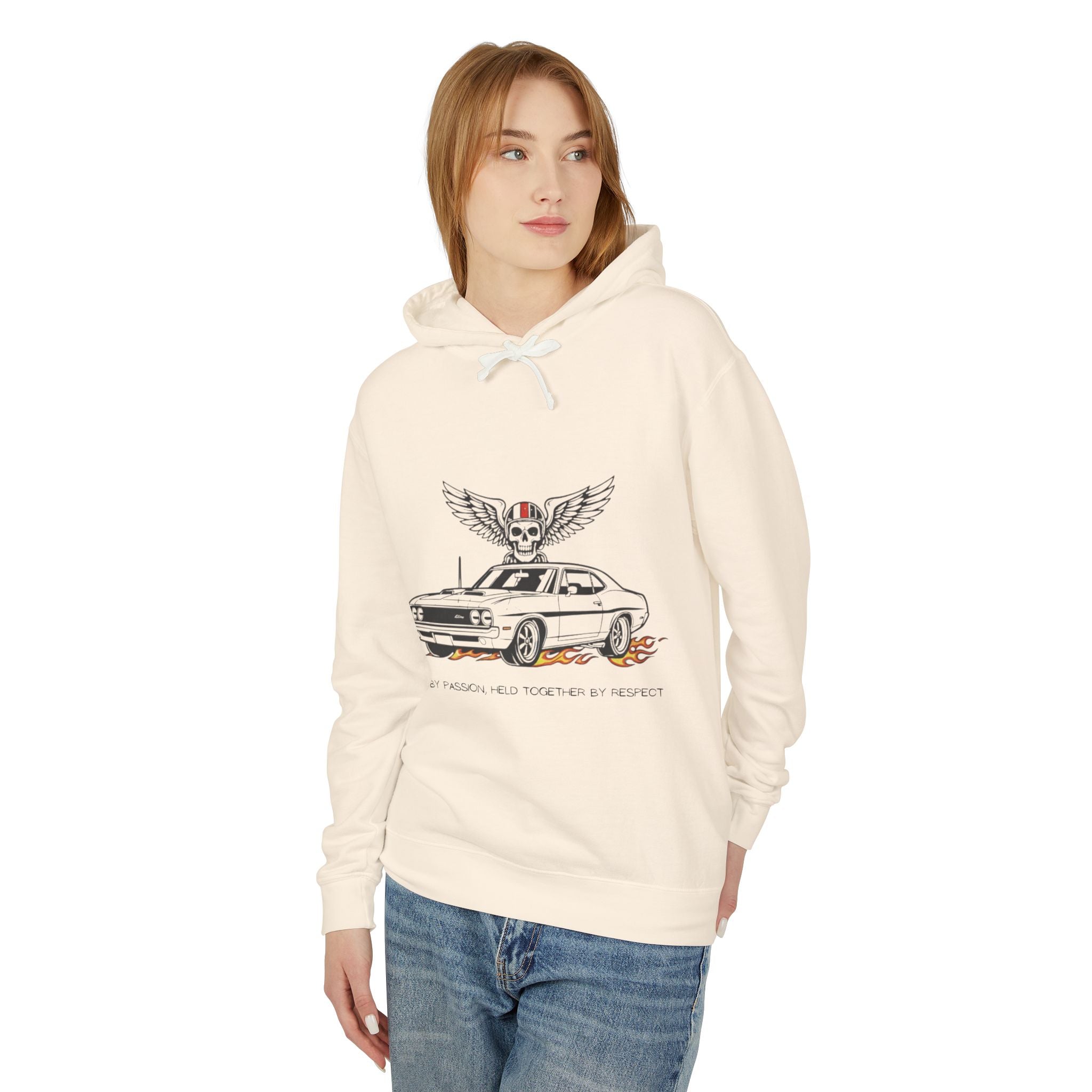 Vintage Car Hoodie — 'Born to Ride' Skull & Wings Graphic Sweatshirt